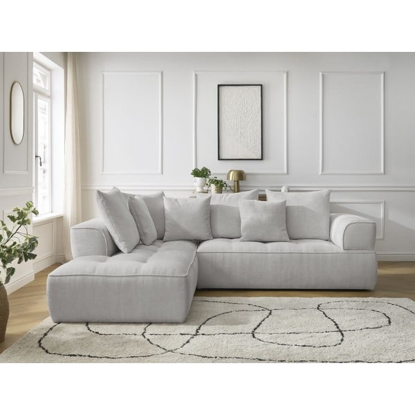 Светлосив шенилов ъглов диван (ляв ъгъл/L форма) Whesley – Bobochic Paris-image-1