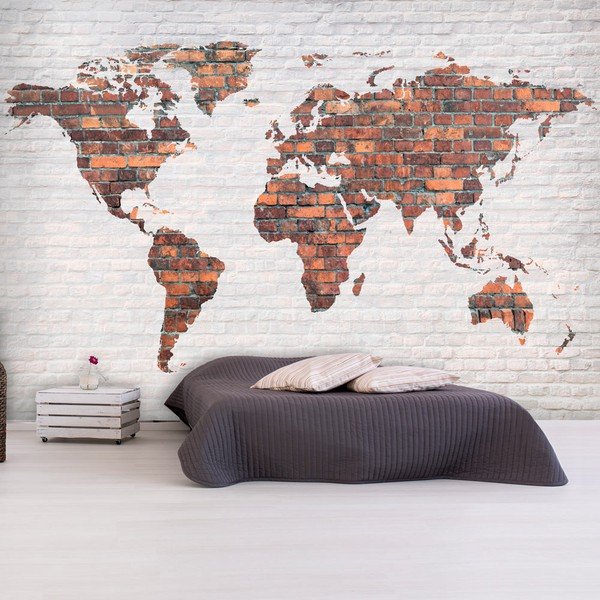 Широкоформатен тапет Brick World Map Wall, 400 x 280 cm World Map: Brick Wall - Bimago-image-1