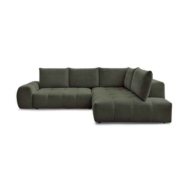 Зелен шенилов сгъваем/с място за съхранение ъглов диван (десен ъгъл/L форма) Everest – Bobochic Paris
