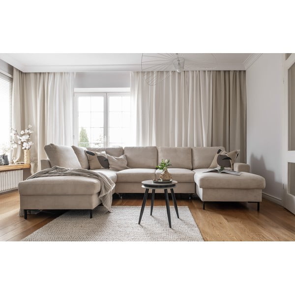 Бежов разтегателен ъглов диван от рипсено кадифе (ляв ъгъл) Lofty Lilly – Miuform-image-4