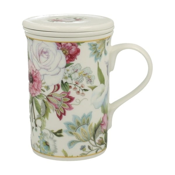 Porcelánový hrnek s filtrem s motivem květin Duo Gift April, 300 ml
