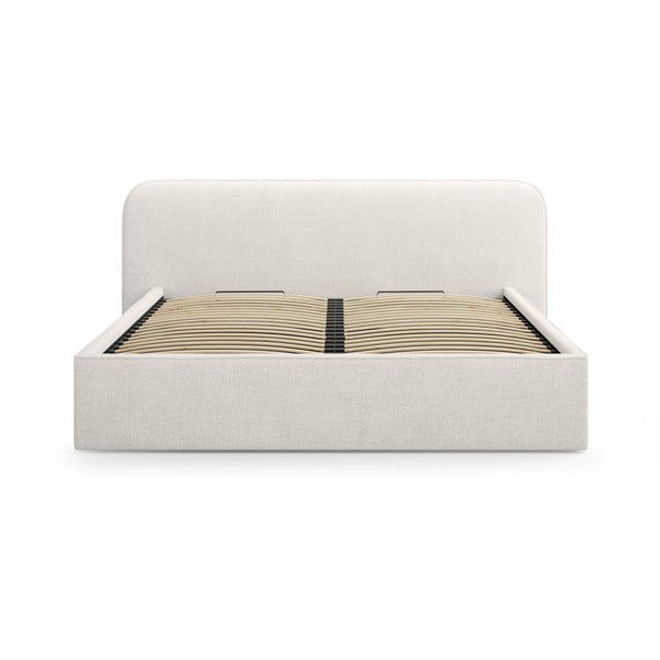 Светлосиво двойно тапицирано легло с място за съхранение с включена подматрачна рамка 140x200 cm Elizabeth – Micadoni -image-4