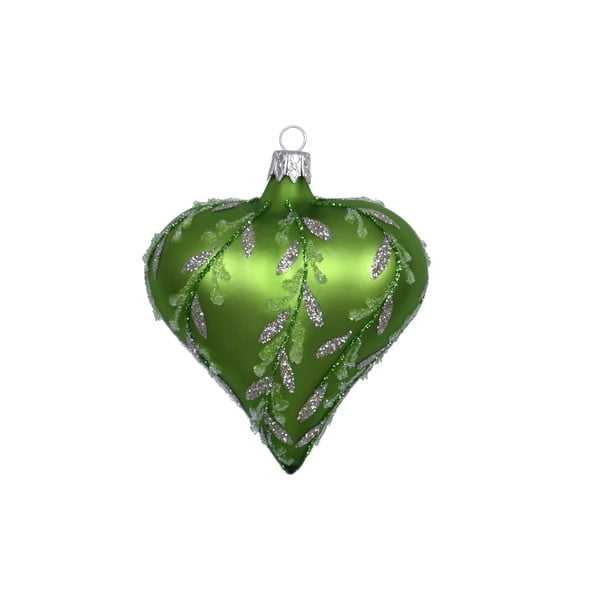 Комплект от 3 зелени стъклени коледни орнамента сърце - Ego Dekor