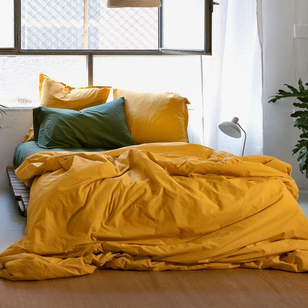 Памучна завивка за двойно легло в цвят горчица 200x200 cm Basic - Happy Friday