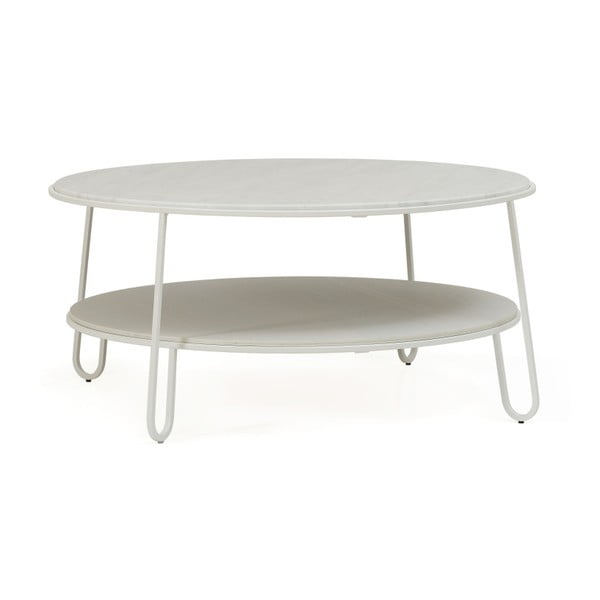 Bílý konferenční stolek s mramorovou deskou HARTÔ Eugénie, ⌀ 90 cm