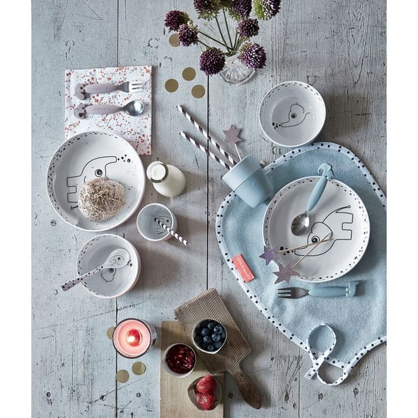 Сини пластмасови детски прибори за хранене 3 бр. Happy Dots - Done by Deer-image-1