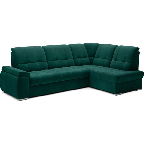Зелен кадифен разтегателен ъглов диван с място за съхранение (десен ъгъл L форма) Sado – ELTAP-image-2