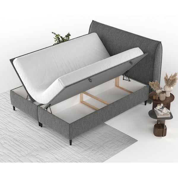 Сиво тапицирано двойно легло с място за съхранение 180x200 cm Draco – Maison de Rêve-image-3
