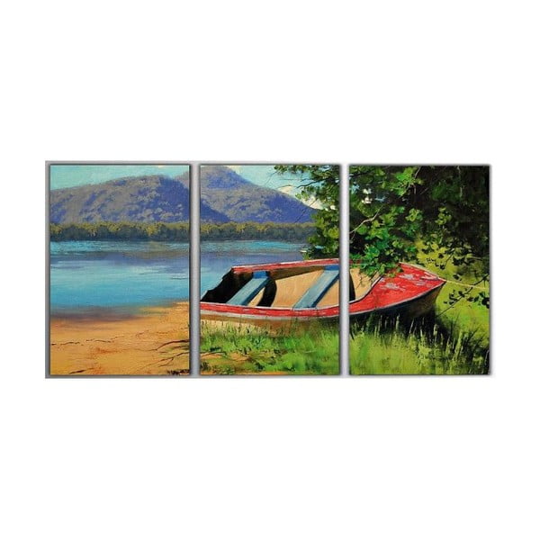 3dílný obraz Red Boat, 45x90 cm