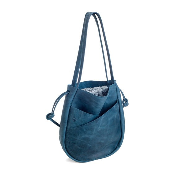 Синя кожена чанта Bella - Woox