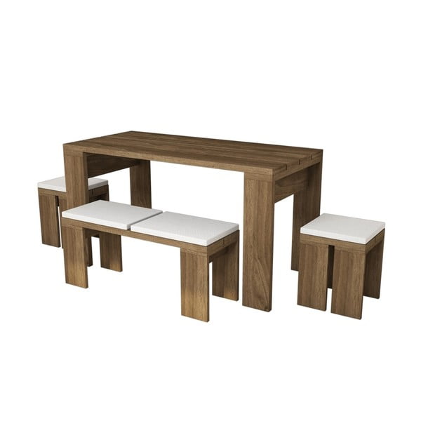Трапезна маса с пейка и табуретки Asrina - Puqa Design