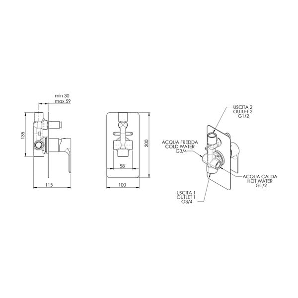 Бяла вградена душ батерия (2 изхода) Pax – Sapho-image-1