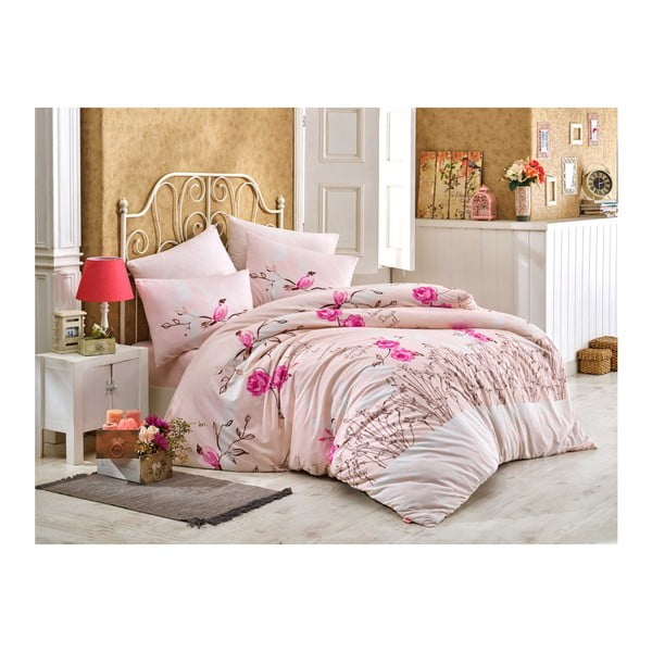 Розово памучно спално бельо с чаршаф за единично легло Rose, 160 x 220 cm - Mijolnir