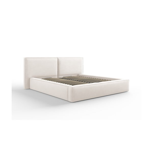 Бежово тапицирано двойно легло с място за съхранение и решетка 180x200 cm Arendal - Cosmopolitan Design