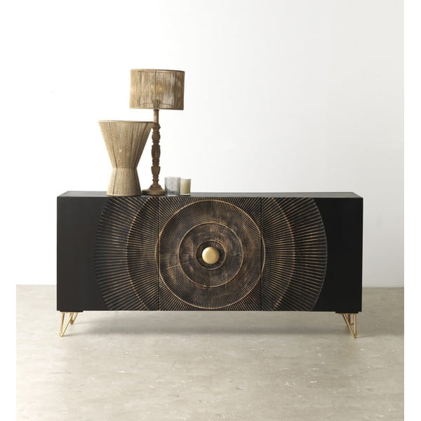 Черен нисък скрин от мангово дърво 160x75 cm Mango - Geese-image-1