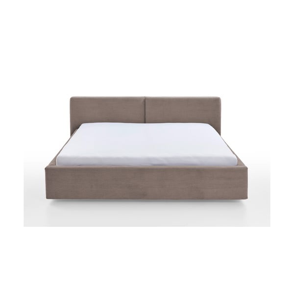 Светлокафяво двойно легло 160x200 cm тапицирано с място за съхранение с включена подматрачна рамка Cube – Meise Möbel-image-3