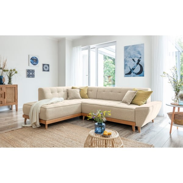 Бежов ъглов разтегателен диван ляв ъгъл, Dazzling Daisy - Miuform-image-3