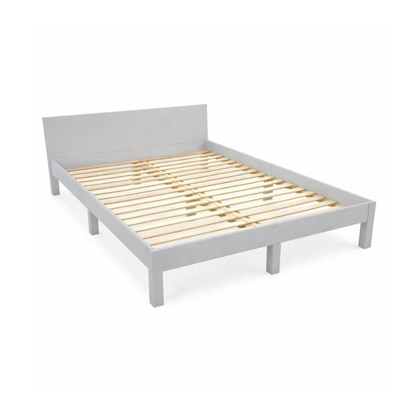 Светлосиво двойно легло от букова дървесина с решетка 160x200 cm Dabi - Ragaba
