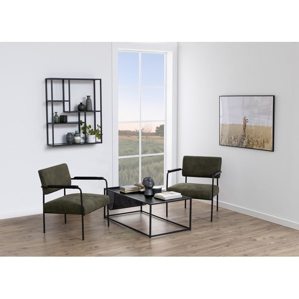 Черна стенна библиотека от декор от ясен 75x91 cm Seaford – Actona-image-1