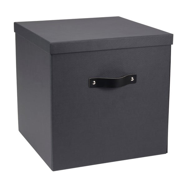 Tmavě šedý úložný box na dokumenty s černým koženým úchytem Bigso, 31,5 x 31 cm