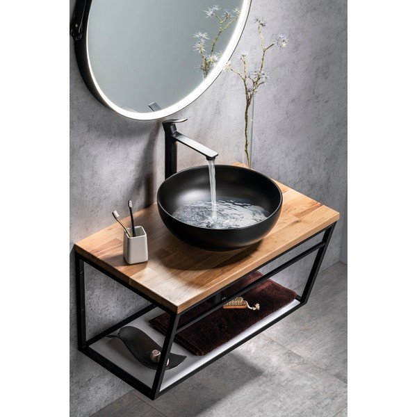 Плоча под мивката от масивен дъб в естествен цвят 80x50 cm Woody – Sapho-image-2