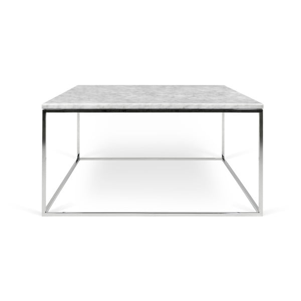 Bílý mramorový konferenční stolek s chromovými nohami TemaHome Gleam, 75 x 75 cm