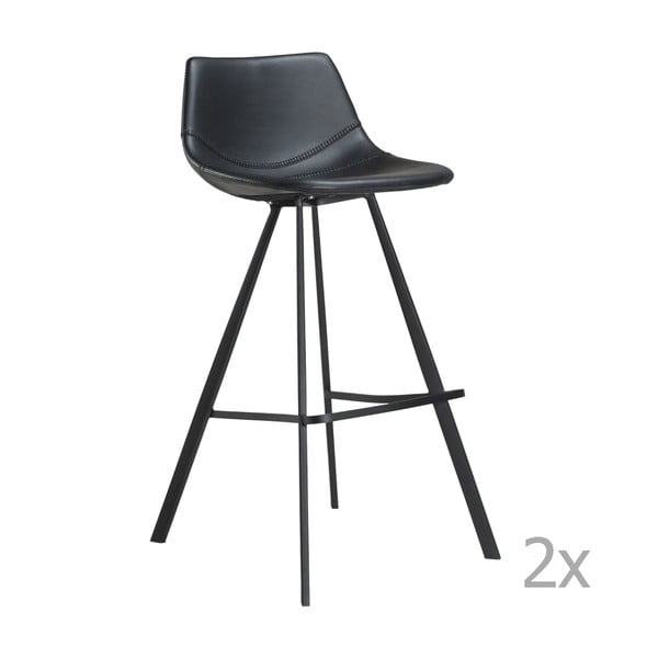 Sada 2 černých barových židlí s černým kovovým podnožím DAN– FORM Pitch