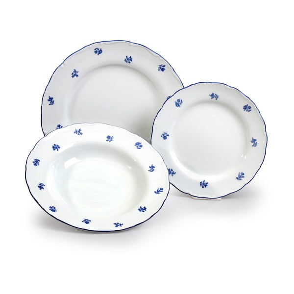 Комплект от 18 порцеланови чинии със синьо цвете Ophelia - Thun