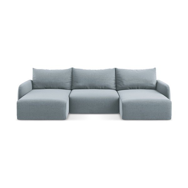 Син кадифен сгъваем/с място за съхранение ъглов диван (U форма) Kalena – Makamii