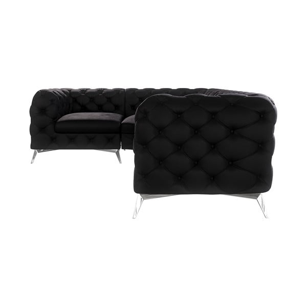 Черен кадифен ъглов диван (ляв ъгъл/L форма) Chelsea – Ropez-image-1
