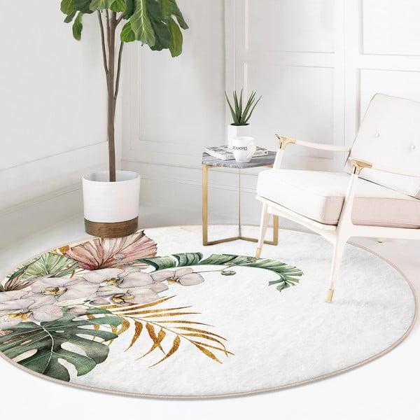 Кремав кръгъл килим подходящ за пране и за прахосмукачки роботи ø 120 cm Comfort – Mila Home-image-2