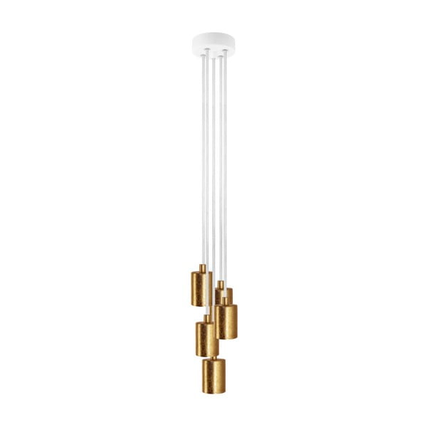 Bílé závěsné svítidlo s 5 kabely a objímkami ve zlaté barvě Bulb Attack Cero Group