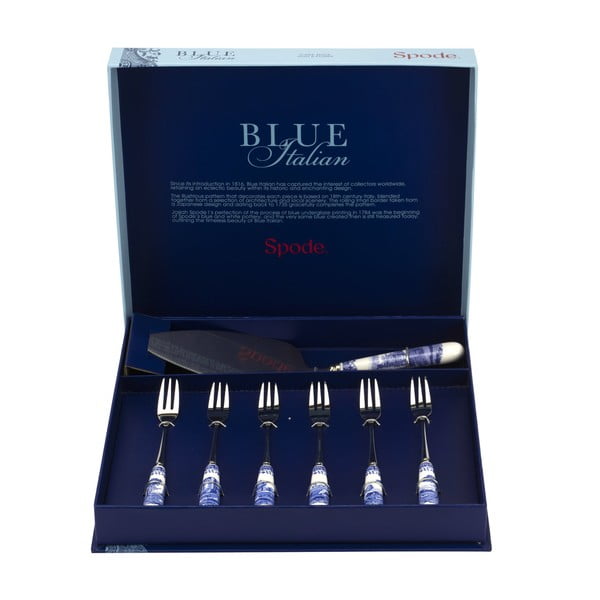 Комплект десертни прибори от 7 части с порцеланова дръжка Blue Italian - Spode