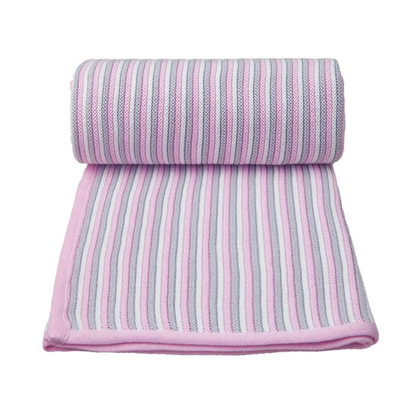 Розово и бяло плетено бебешко одеяло със съдържание на памук , 80 x 100 cm Spring - T-TOMI