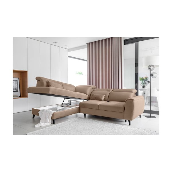 Светлокафяв кадифен разтегателен ъглов диван с място за съхранение (ляв ъгъл L форма) Noble – ELTAP-image-3