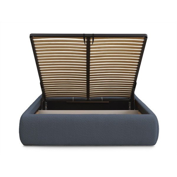 Тъмносиньо тапицирано двойно легло без табла с място за съхранение и включена подматрачна рамка 160x200 cm Inera – Bobochic Paris-image-4