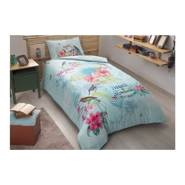 Чаршаф за двойно легло с памучен чаршаф Ranforce Тюркоаз, 160 x 220 cm Summer - Mijolnir