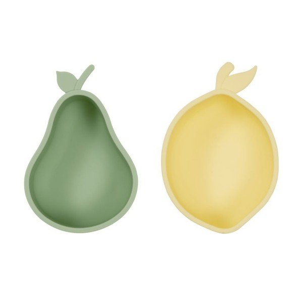 Жълти/зелени силиконови детски купички 2 бр. Lemon & Pear – OYOY Mini