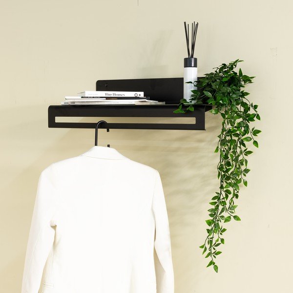 Черна метална стенна закачалка с рафт 60 cm Sway – Spinder Design-image-1