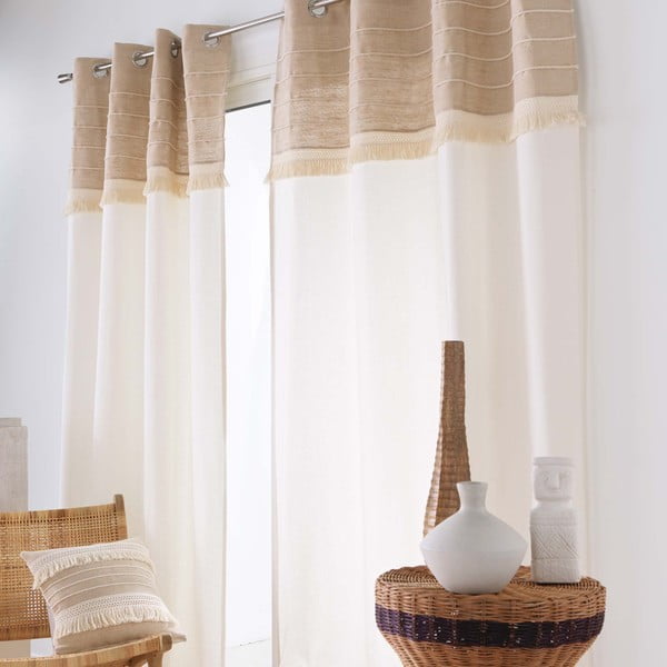 Бяло/кафяво перде със смес от юта 140x240 cm Cirrus – douceur d'intérieur-image-2