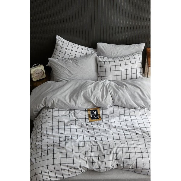 Бяло двойно удължено спално бельо с включен долен чаршаф, 4 части 200x220 cm Geometric – Mila Home