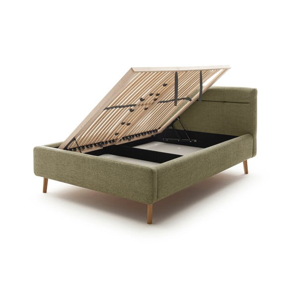 Зелено двойно легло 140x200 cm тапицирано с място за съхранение с включена подматрачна рамка Lotte – Meise Möbel-image-4