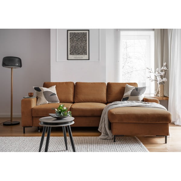Оранжево-кафяв разтегателен ъглов диван от рипсено кадифе (десен ъгъл) Lofty Lilly – Miuform-image-4