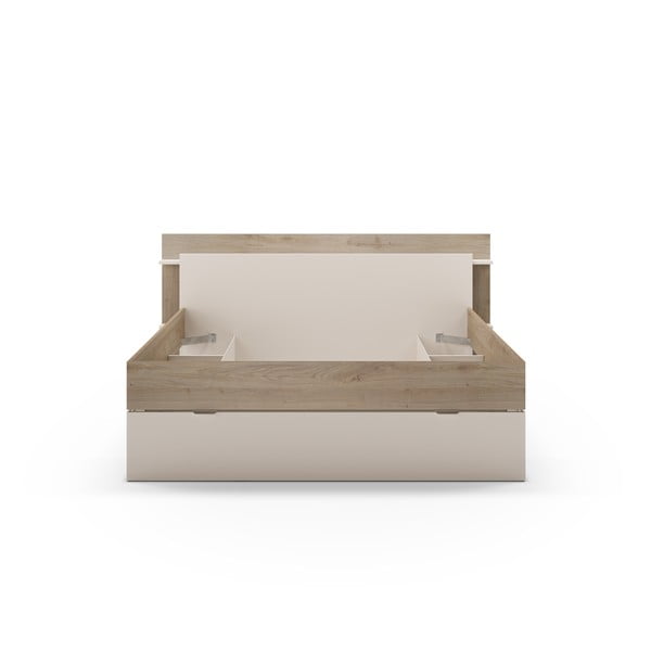 Бяло-естествено двойно легло 160x200 cm от декор от дъб  с място за съхранение без ламелно дъно Albo – Marckeric-image-3