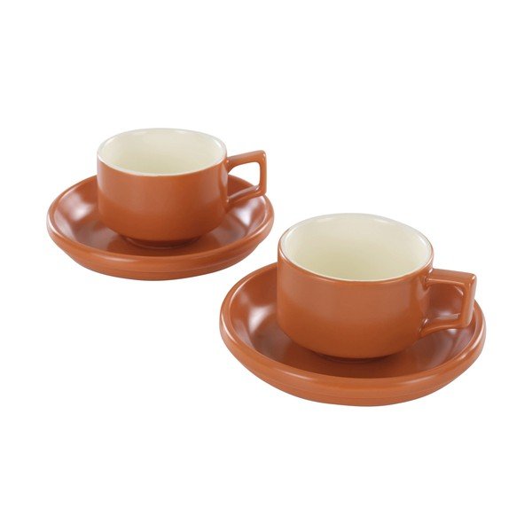 Оранжеви керамични чаши в комплект 4 бр. с чинийки 300 ml Thelma – Jotex