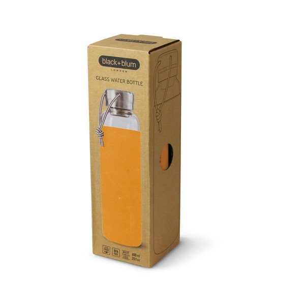Стъклена бутилка за вода с оранжев силиконов ръкав , 600 ml G-Bottle - Black + Blum-image-2
