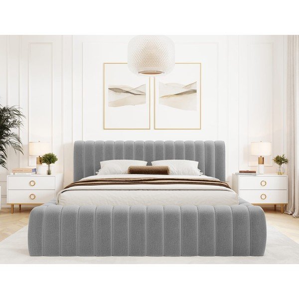 Светлосиво двойно тапицирано легло с място за съхранение и включена подматрачна рамка 180x200 cm Carilla – ELTAP-image-3