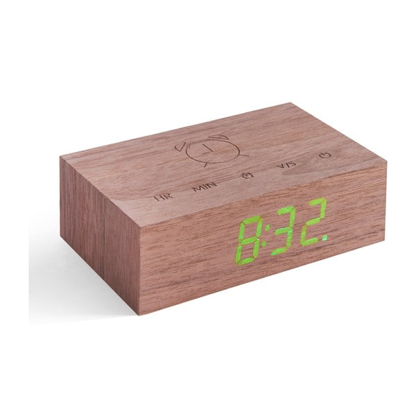 Тъмнокафяв дървен LED будилник Flip Click - Gingko