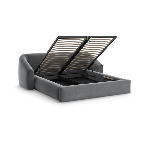 Сиво двойно легло 200x200 cm тапицирано с място за съхранение с включена подматрачна рамка Campi – Cosmopolitan Design-image-1
