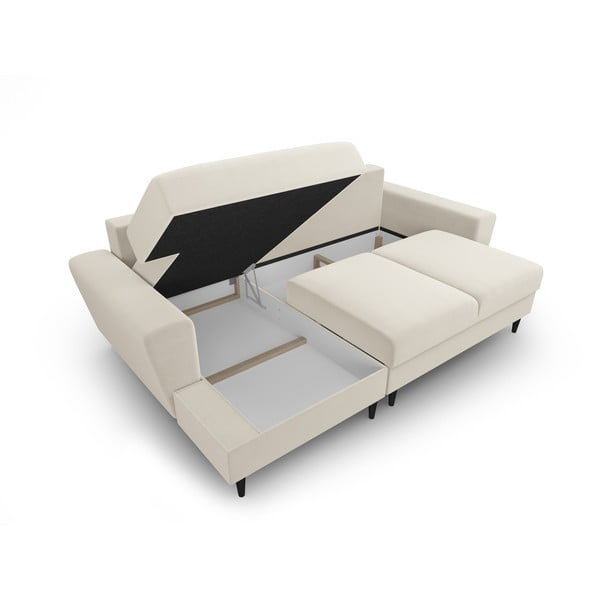 Бежов кадифен разтегателен ъглов диван с място за съхранение (ляв ъгъл) Kyoto – Cosmopolitan Design-image-3